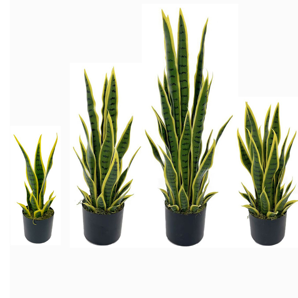 Snake Plant - 40-100cmの人工サンセヴィエリア（スネークプラント）黒鉢入りリアルなフェイク鉢植え、水やり不要、室内、部屋、ホテル、デスクの装飾に