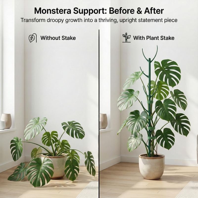 Plant Support Stake - モンステラ植物サポートステーク 5本のサポートフレームと1巻のベルクロ、つる性植物の茎用に特別に設計されたガーデンステーク