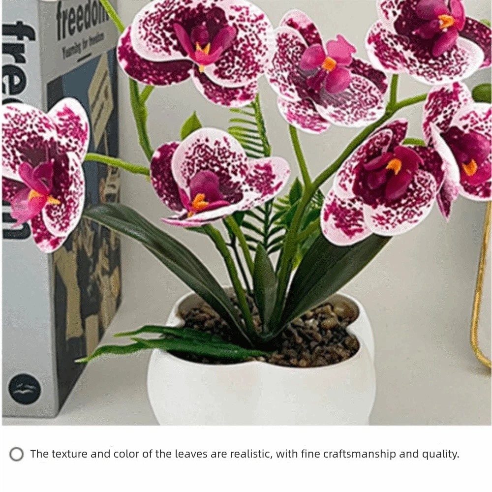 Fiddle Leaf Fig - マルチブルームシミュレートバタフライオーキッドDIY造花人工植物ホワイトフラワーポット人工蘭盆栽