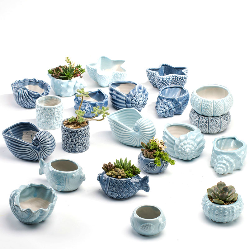 Snake Plant Ceramic - ヨーロッパスタイルのかわいい肉厚な植木鉢ポーセリンブルーフィッシュマセタス花瓶ホームガーデンミニ盆栽サボテン植木鉢バルコニー装飾