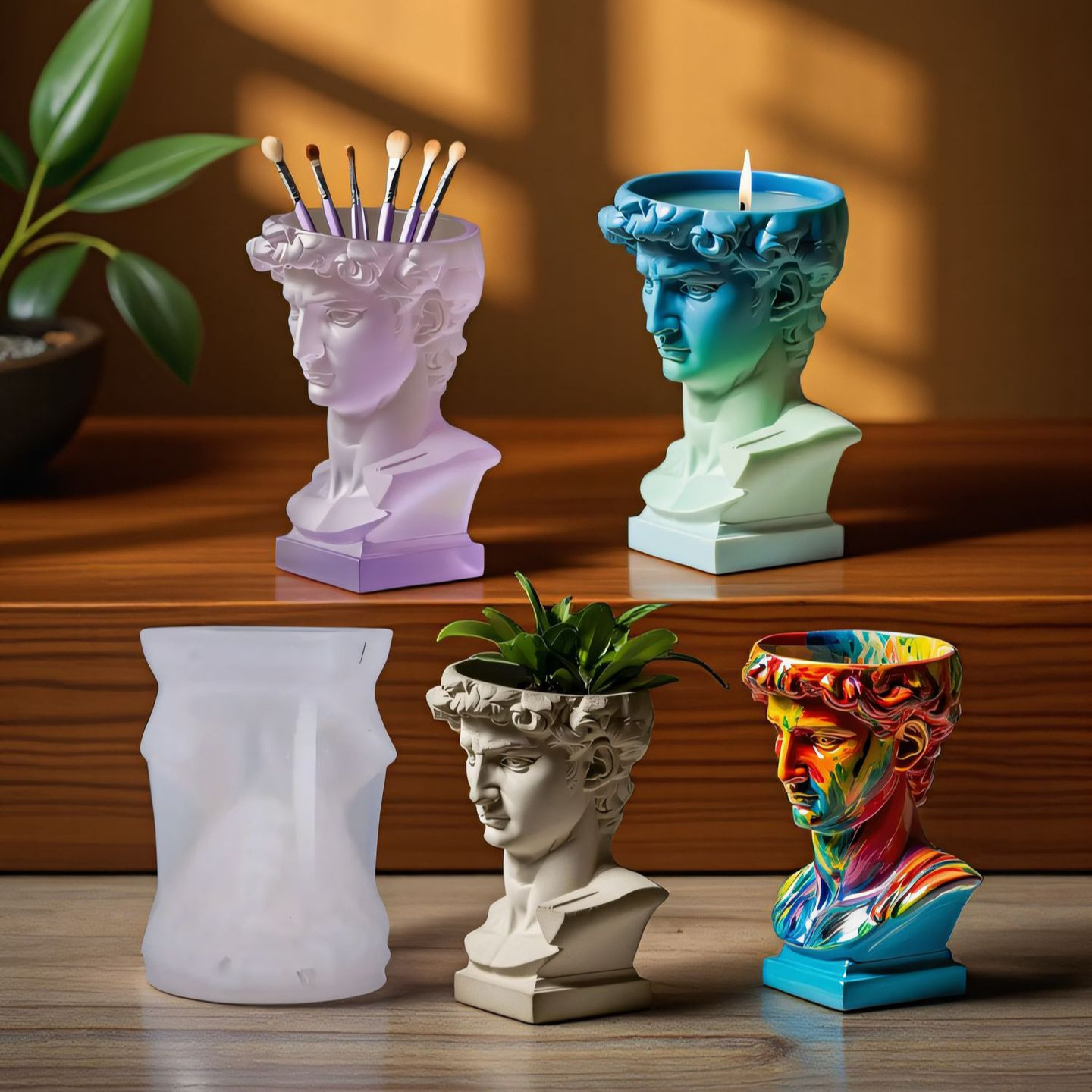 David Head シリコンプランター型、古典的な彫像セメ - Succulent Set のレビューと価格