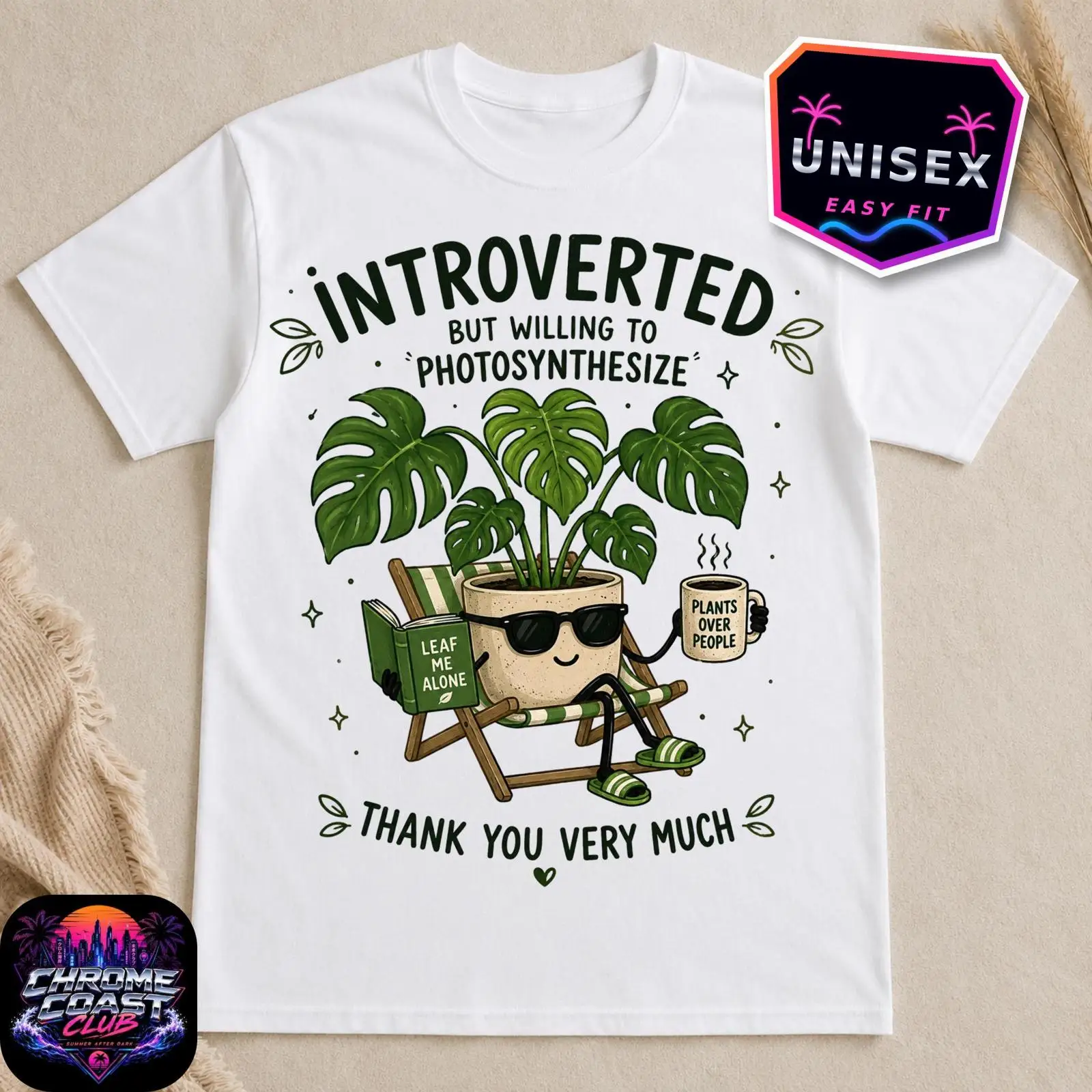 内向的だが、光合成を喜んで行うモンステラ柄Tシャツ。面白いデ - The Plant Parent のレビューと価格