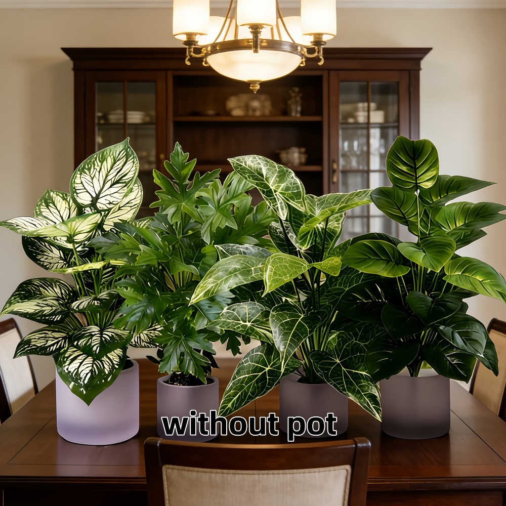 4個入り人工植物、48枚の葉を持つ大型フェイク扇形葉ひまわり - Snake Plant のレビューと価格