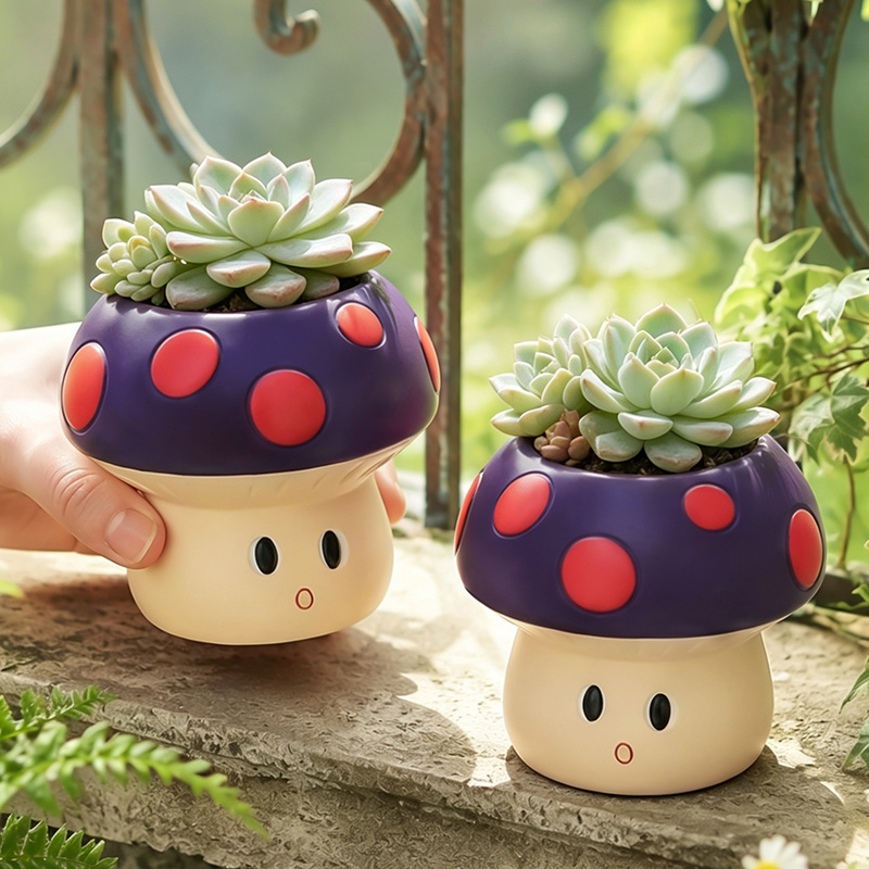 かわいい漫画風キノコ型レジン多肉植物プランター ミニサボテン - Snake Plant Ceramic のレビューと価格