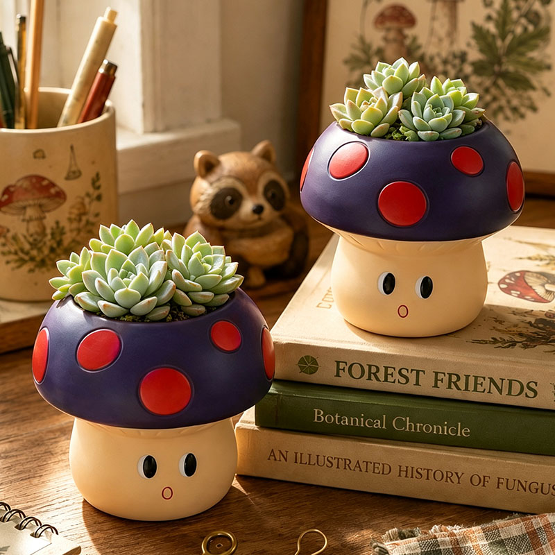 かわいい漫画風キノコ型レジン多肉植物プランター ミニサボテン - Snake Plant Ceramic のレビューと価格
