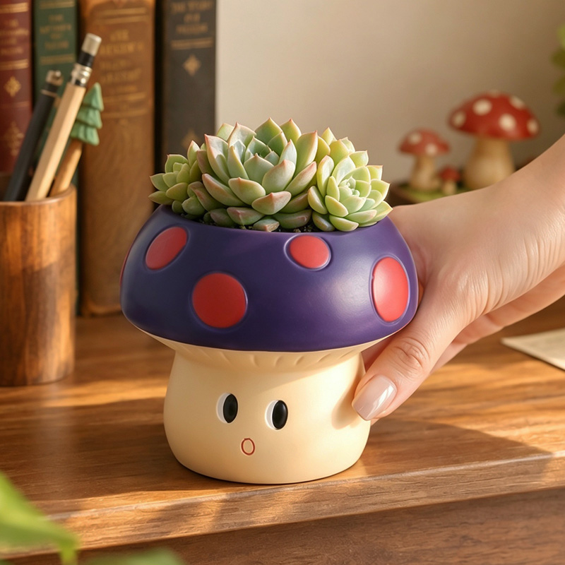 かわいい漫画風キノコ型レジン多肉植物プランター ミニサボテン - Snake Plant Ceramic のレビューと価格