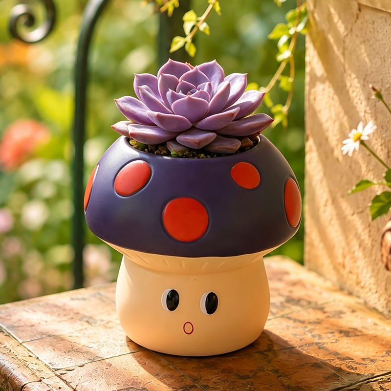 かわいい漫画風キノコ型レジン多肉植物プランター ミニサボテン - Snake Plant Ceramic のレビューと価格