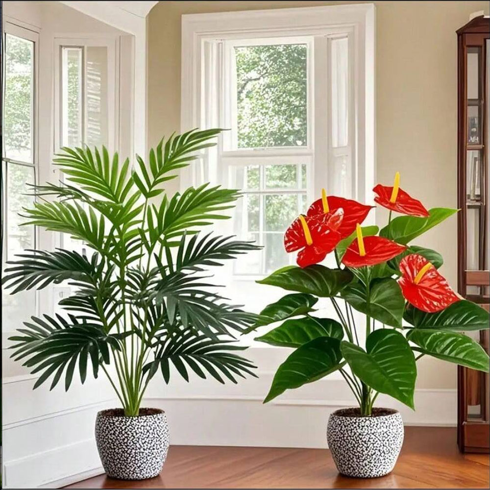 2 セット大型人工ヤシ植物とアンスリウムグリーンサイカス葉プ - Fiddle Leaf Fig のレビューと価格