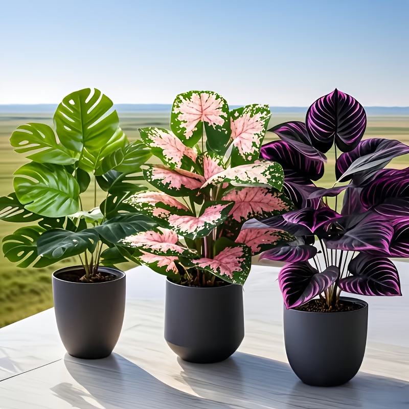 3個入りミックス人工植物セット 大型ピンクモンステラ フェイ - Fiddle Leaf Fig のレビューと価格